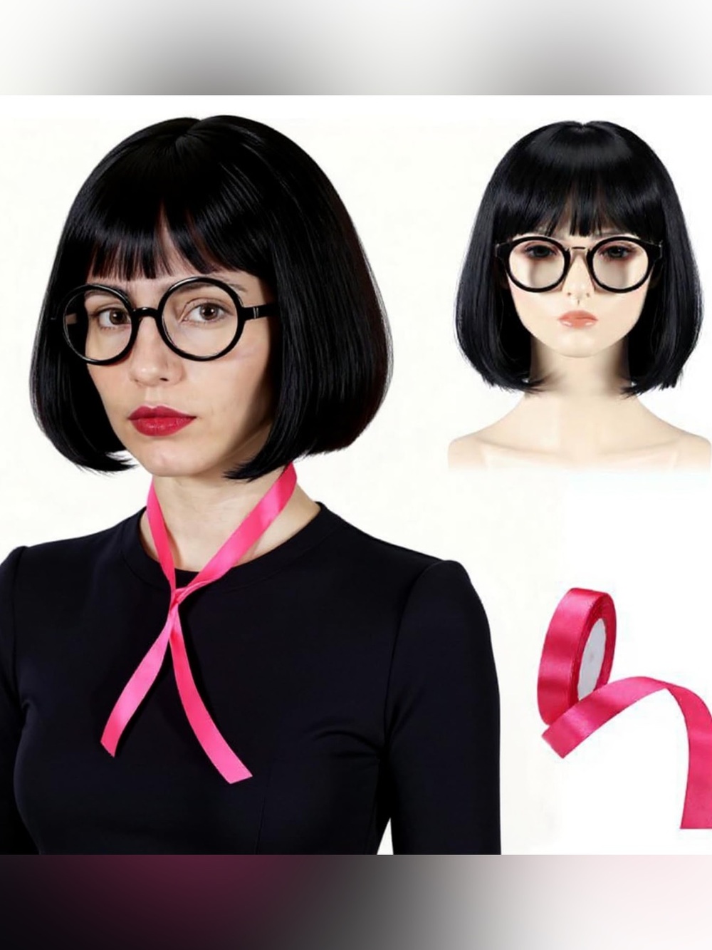 Edna Mode The Incredibles Halloween Costume Wig Glasses Ribbon Tights Adult Size